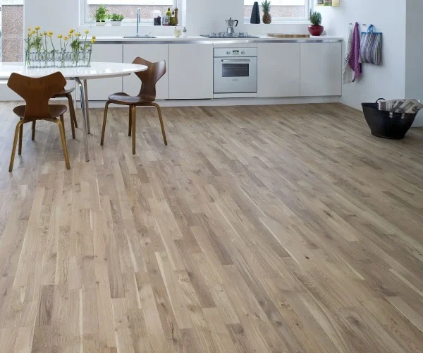 Light Oak Solid Wood Flooring Installed in a Kitchen Light Oak Solid Wood Flooring Installed in a Kitchen